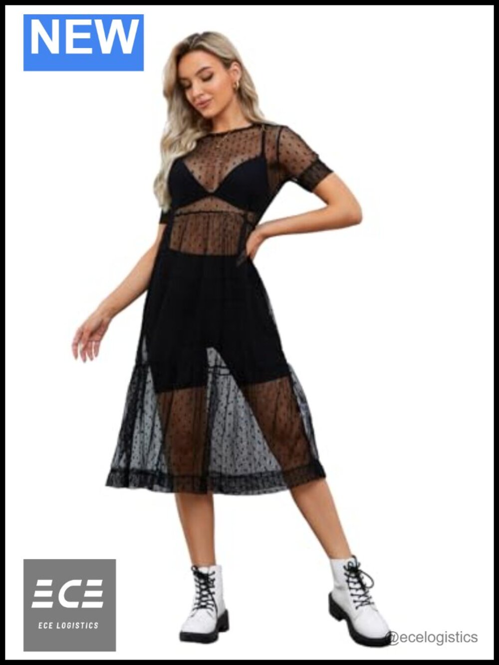 Sheer Mesh Polka Dot Cover Up Dress See Through Midi Beach Swimwear
